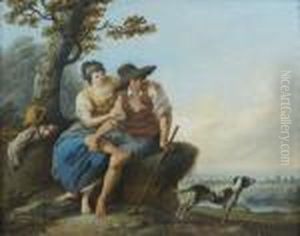 Couple De Bergers Dans Un Paysage by Louis Joseph, Dit Watteau De Lille