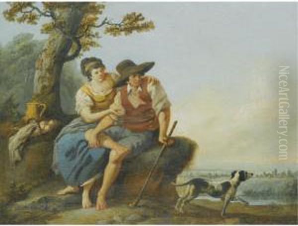 A Milkmaid And A Shepherd In A Landscape Together With Their Dog - view 1