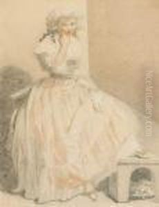 Jeune Femme, Un Pied Pose Sur La Niche D'un Petit Chien by Louis Joseph, Dit Watteau De Lille