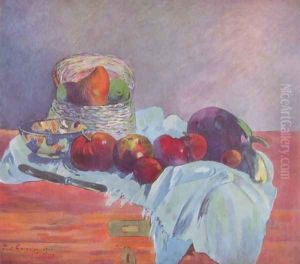 Still life with fruits, basket and measurer by Paul Gauguin