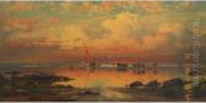 The Anchored Ship At Sunset