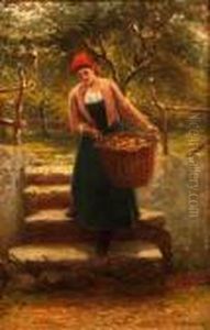 Young Lady With Basket Of Apples by William Harris Weatherhead