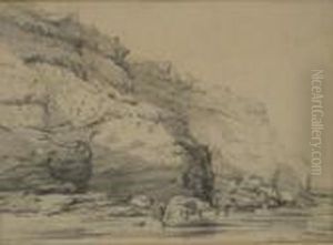 'the Cliffs Eastside Of Whitby' With Figures In The Foreground by Mary Weatherill