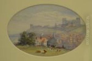 Whitby Harbour From Stakesby, Oval Watercolour Unsigned 9cm X 14cm Whitby Harbour From Stakesby, Oval Watercolour Unsigned 9cm X 14cm