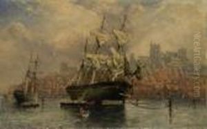 'the Sylvan At Anchor In Whitby Harbour, Oil On Board Signed 23cm X 37cm by Richard Weatherill