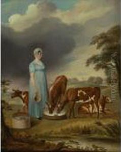 Mrs. Charles Colling Of Ketton With Her Heifer Calves By Comet