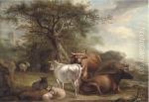 Cattle And Sheep In A Landcape