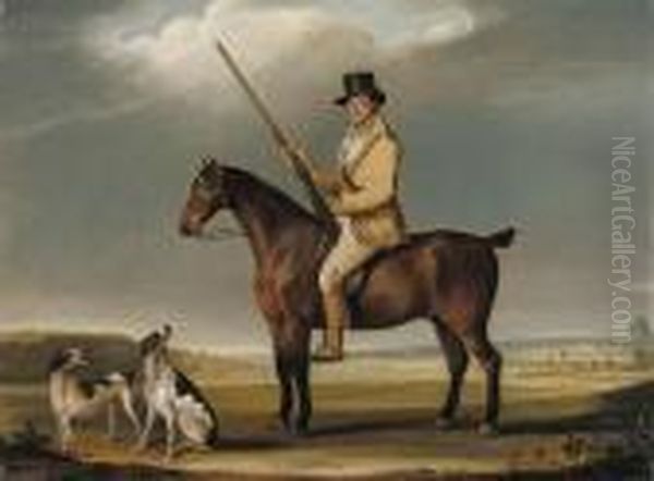 Mr Corbett On A Bay Hunter, Out Shooting With Two Pointers, In Anextensive Landscape - view 1