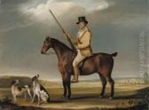 Mr Corbett On A Bay Hunter, Out Shooting With Two Pointers, In Anextensive Landscape