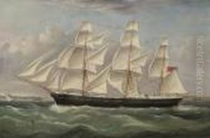A British Merchantman Under Full Canvas In A Stiff Breeze by William Webb