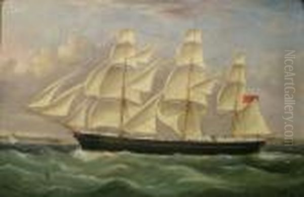 Three Masted British Schooner Off The Coast - view 1