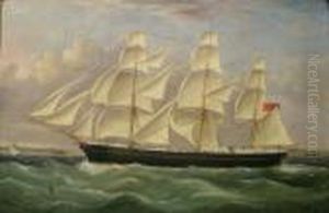 Three Masted British Schooner Off The Coast