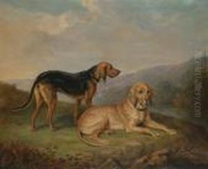 Bloodhounds In A Landscape. by William Webb