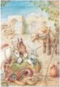 Camel And Donkey In An Eastern Landscape