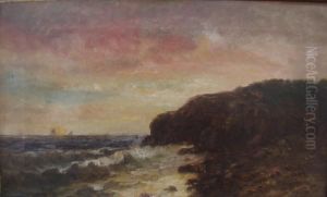 Rocky Seascape At Sunset. by Wesley Elbridge Webber