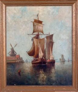 Seascape With Ships And Windmill