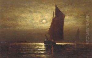 Fishing Boats Off The Coast At Night