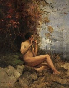 Arkadische Landschaft Mit Flotespielendem Hirten by Carl Weber