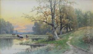 Landscape With Cattle Watering
