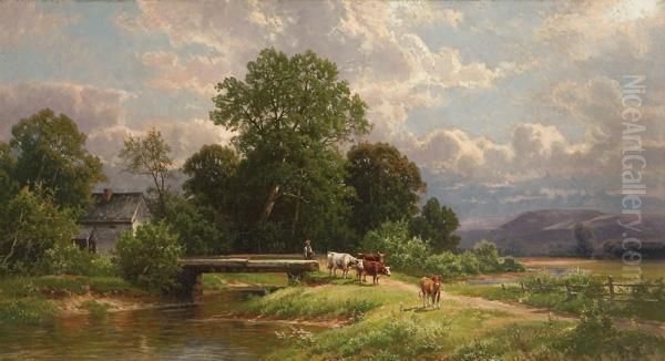 Herding Cattle Across A Bridge - view 1