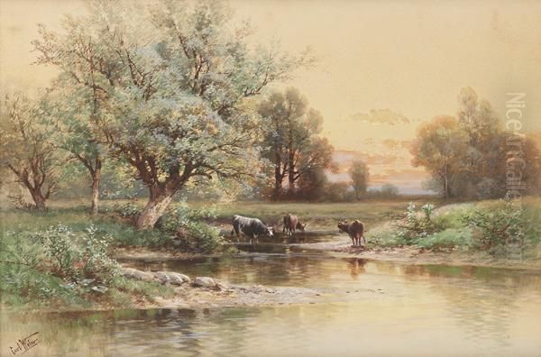 Cattle By A Stream - view 1