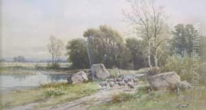 Herder With Flock Of Sheep