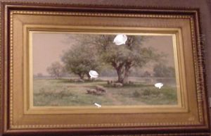 Sheep Grazing Beneath Flowering Trees Sheep Grazing Beneath Flowering Trees