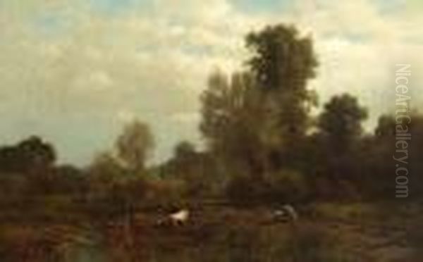 Bachlandschaft Mit Kuhen Und
Schafen Am Wasser. - view 1