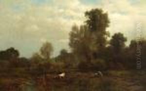 Bachlandschaft Mit Kuhen Und
Schafen Am Wasser. by Paul Weber