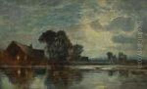 Bauernhauser Am Nachtlichen
Seeufer. by Paul Weber