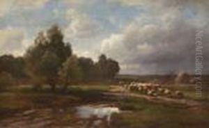 Hirte Mit Schafherde by Paul Weber