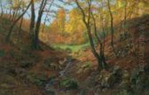 /attributed Herbstlicher Wald Mit Rotwild by Rudolf Weber