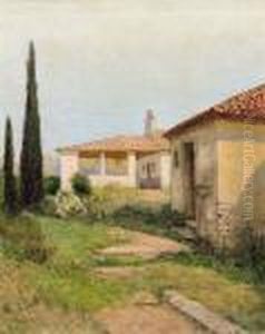 Italienische Landschaft Mit Hausern by Rudolf Weber