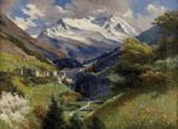 "blick Auf Bad Gastein Und Die Hohen Tauern Im Fruhling" Unten Rechts Signiert: R.weber - view 1