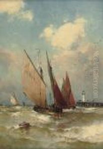 Fishing Smacks Sailing Out Of Harbour