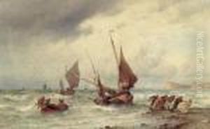 Coastal Landscape With Fishermen And Boats.