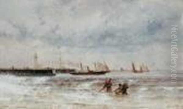 Ausfahrende Schiffe. Signiert 
Unten Rechts: Th. Weber. Ol Auf Leinwand. H 33; B 55 Cm. Provenienz: 
Kunsthandel M.l. De Boer, Amsterdam (1979). - view 1