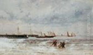 Ausfahrende Schiffe. Signiert 
Unten Rechts: Th. Weber. Ol Auf Leinwand. H 33; B 55 Cm. Provenienz: 
Kunsthandel M.l. De Boer, Amsterdam (1979).