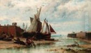 Fishing Boats In A French Harbour With The Tide On The Turn