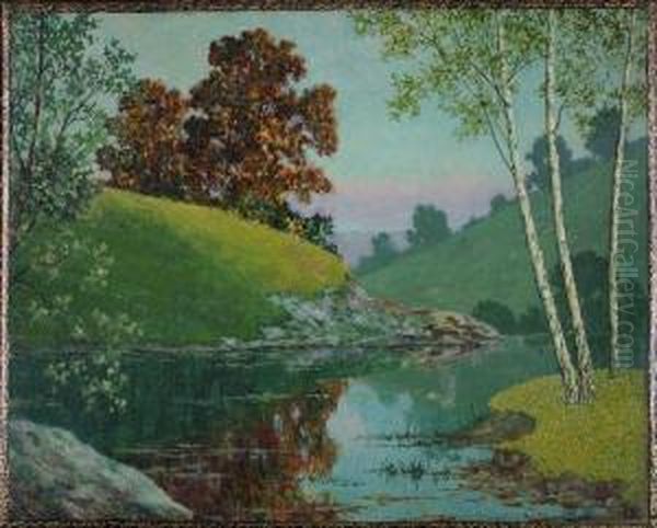 River Scene With Three Birch Trees - view 1
