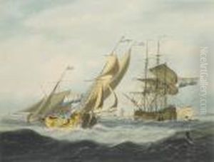 A Busy Dutch Anchorage With A French Armed Lugger Passing Inshore by George Webster