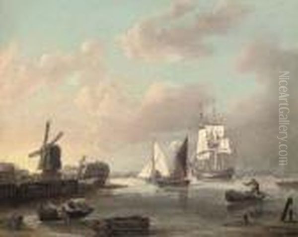 A Merchant Frigate And Smaller Traders Running Up The Thames Estuary Heading For London - view 1