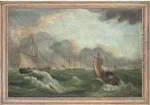 Vessels In A Swell, The Cliffs Of Dover Beyond by George Webster