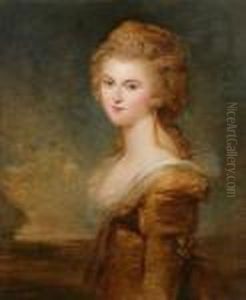 Half Length Portrait Of Lady Sinclair In A Golden Gown