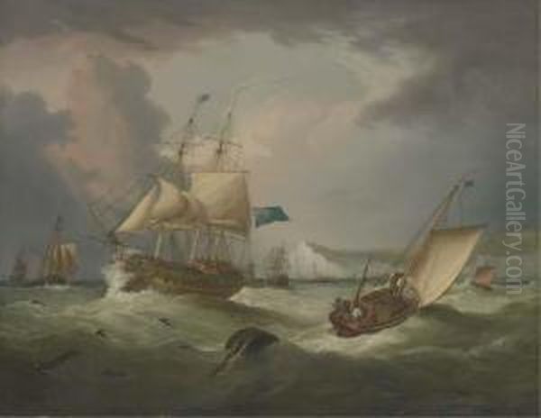 A Thirty Gun Frigate Of The Blue Squadron Off Dover Castle In Choppy Seas - view 1