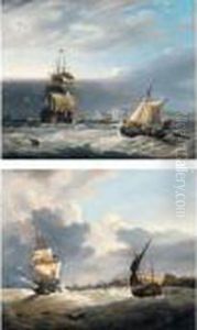 An English Two Decker And Other 
Shipping Off Porto Venere, Italy; And An English Two Decker Firing A 
Salute Off Dover by George Webster