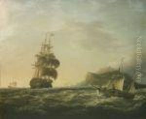 'an Englishman-o'-war Under Full Sail With Other Craft Off The Coast' by George Webster