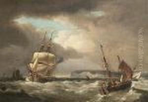 A Royal Navy Brig Heading Up The
Channel Into A Squall As Smaller Craft Run Inshore For Shelter by George Webster