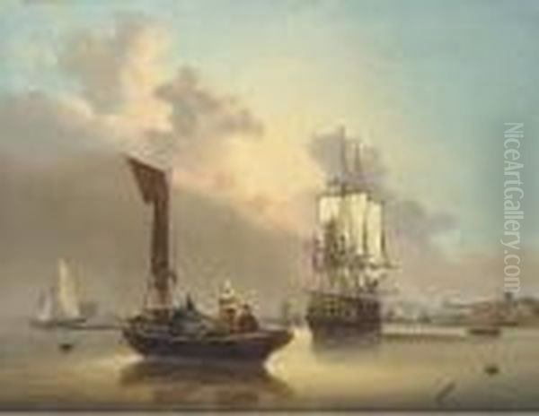 A Frigate At Anchor Amidst Local Craft, Including A Doble, On Themedway - view 1