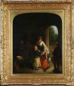 R.a : Tillskriven, Familjeidyll, Monogramsignerad Daterad 1850